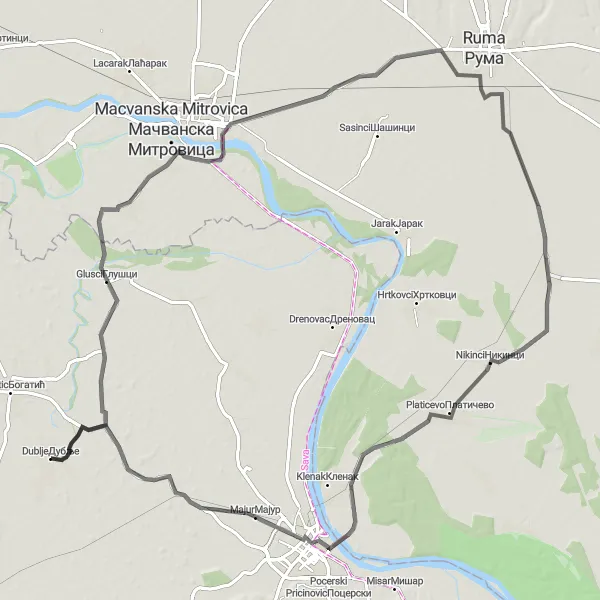 Map miniature of "Dublje Century Ride" cycling inspiration in Region Šumadije i Zapadne Srbije, Serbia. Generated by Tarmacs.app cycling route planner