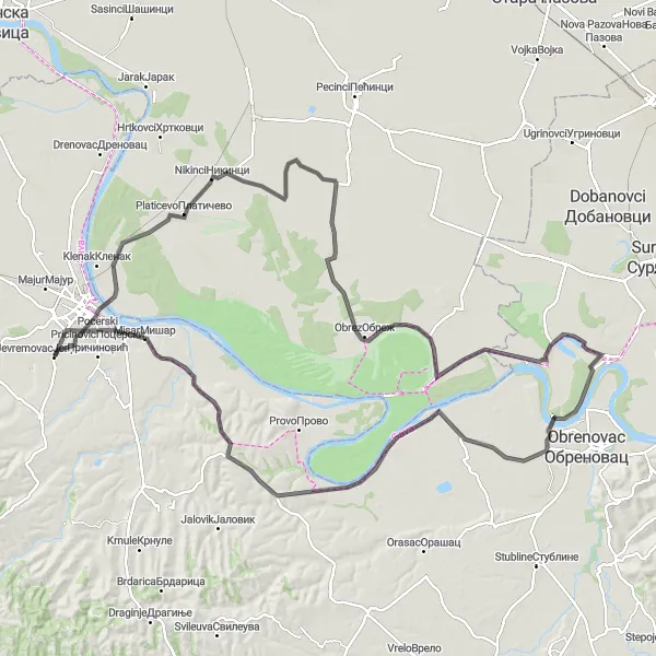 Map miniature of "Ogar Challenge" cycling inspiration in Region Šumadije i Zapadne Srbije, Serbia. Generated by Tarmacs.app cycling route planner