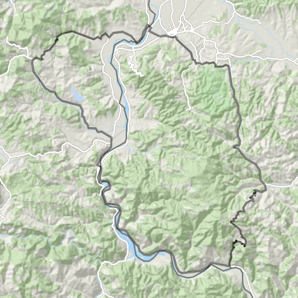 Map miniature of "Scenic Landscapes and Hidden Gems" cycling inspiration in Region Šumadije i Zapadne Srbije, Serbia. Generated by Tarmacs.app cycling route planner