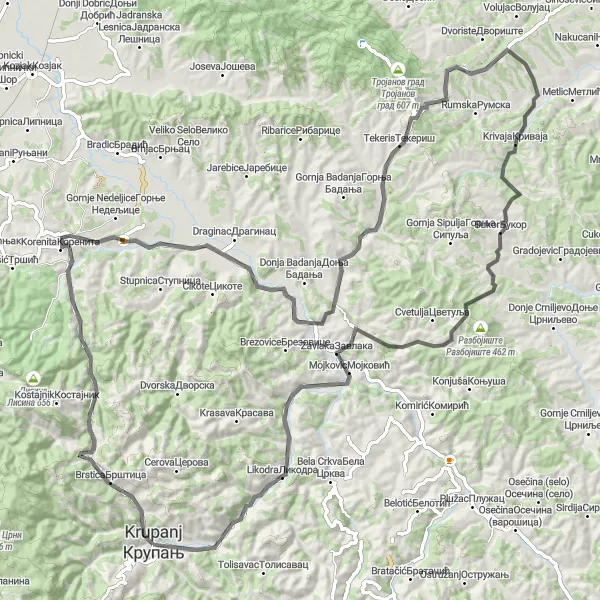 Map miniature of "Scenic Road Cycling Tour" cycling inspiration in Region Šumadije i Zapadne Srbije, Serbia. Generated by Tarmacs.app cycling route planner