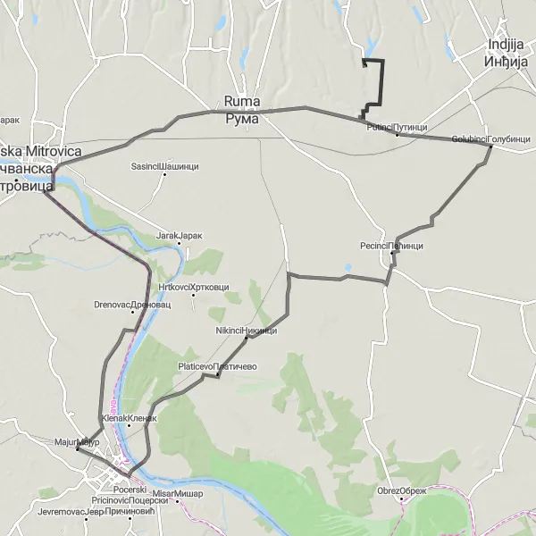 Map miniature of "From Majur to Majestic Landscapes" cycling inspiration in Region Šumadije i Zapadne Srbije, Serbia. Generated by Tarmacs.app cycling route planner