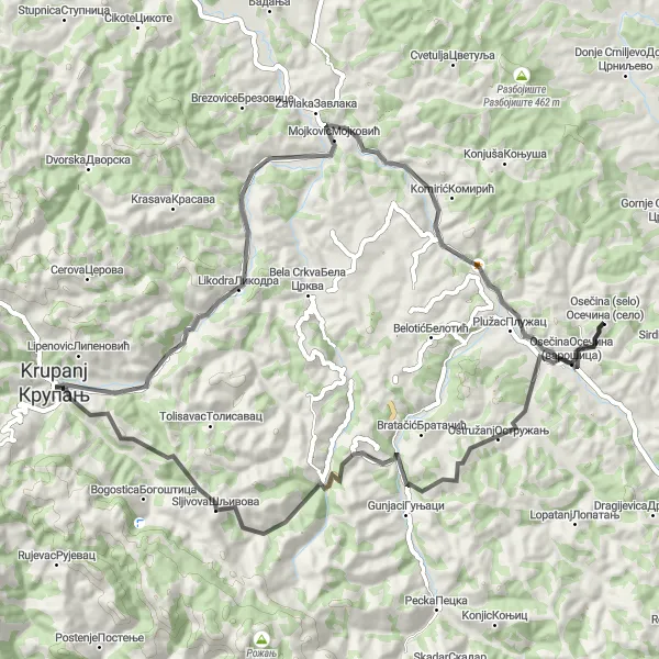 Map miniature of "Exploring Western Serbia" cycling inspiration in Region Šumadije i Zapadne Srbije, Serbia. Generated by Tarmacs.app cycling route planner