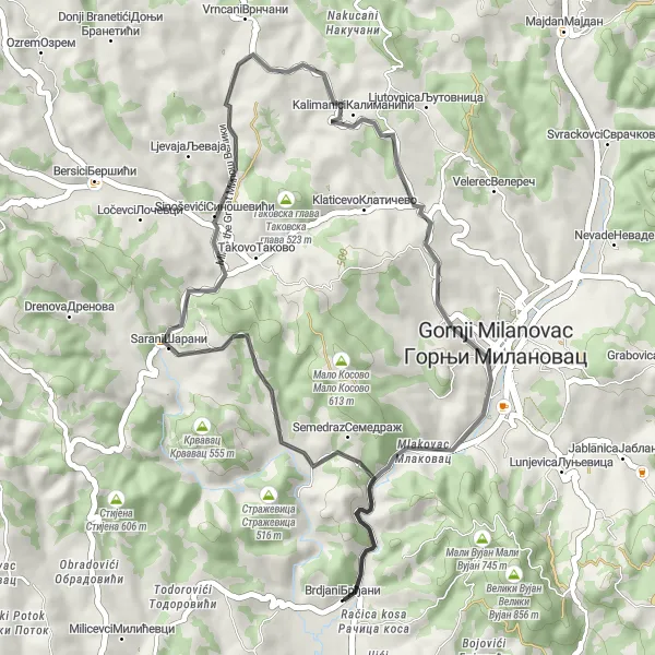 Map miniature of "Explore the Scenic Beauty of Šumadije i Zapadne Srbije on Two Wheels" cycling inspiration in Region Šumadije i Zapadne Srbije, Serbia. Generated by Tarmacs.app cycling route planner