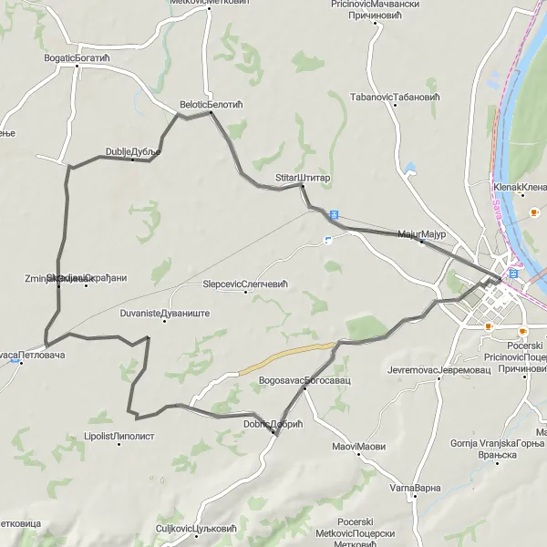 Map miniature of "Scenic Ride to Dublje" cycling inspiration in Region Šumadije i Zapadne Srbije, Serbia. Generated by Tarmacs.app cycling route planner