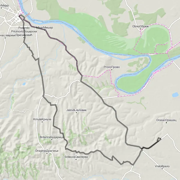 Map miniature of "Climbing Challenge: Orid Circuit" cycling inspiration in Region Šumadije i Zapadne Srbije, Serbia. Generated by Tarmacs.app cycling route planner