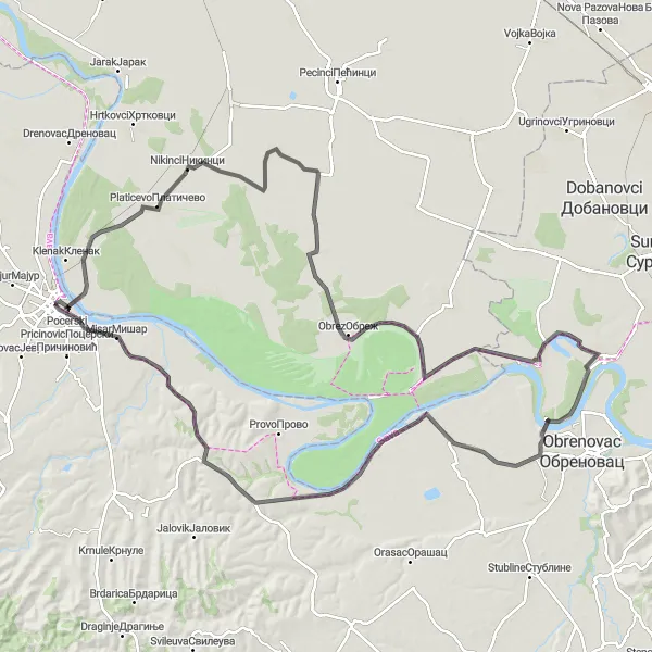 Map miniature of "Exploring the Countryside" cycling inspiration in Region Šumadije i Zapadne Srbije, Serbia. Generated by Tarmacs.app cycling route planner