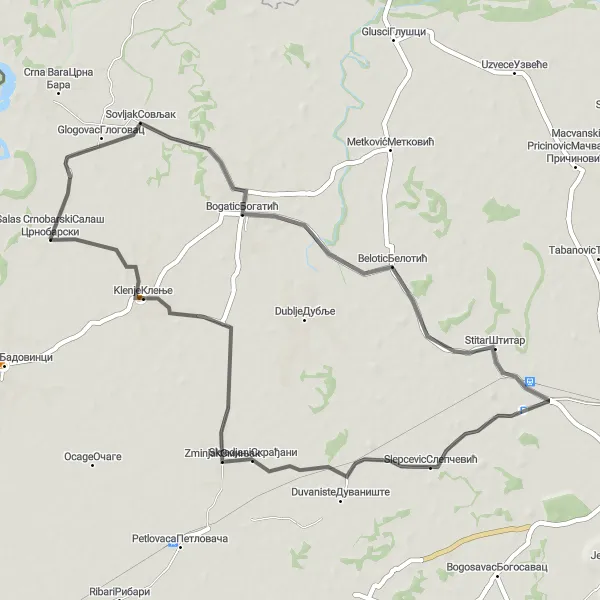 Map miniature of "Slepcevic Ride" cycling inspiration in Region Šumadije i Zapadne Srbije, Serbia. Generated by Tarmacs.app cycling route planner