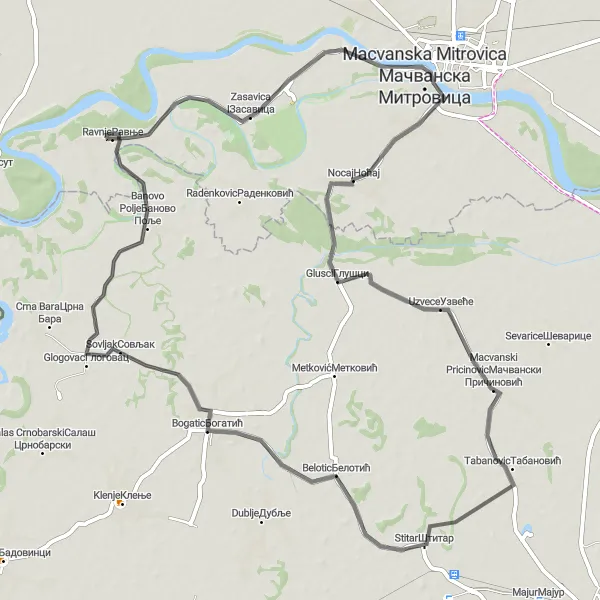 Map miniature of "Rural Serbia Expedition" cycling inspiration in Region Šumadije i Zapadne Srbije, Serbia. Generated by Tarmacs.app cycling route planner