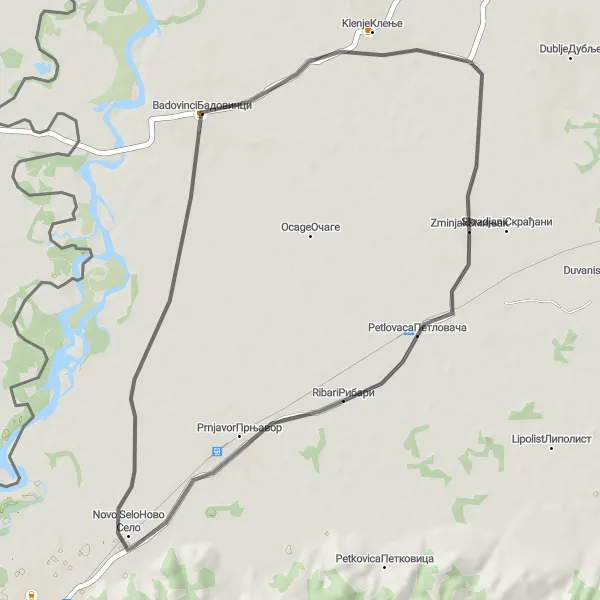 Map miniature of "Petlovaca Loop" cycling inspiration in Region Šumadije i Zapadne Srbije, Serbia. Generated by Tarmacs.app cycling route planner