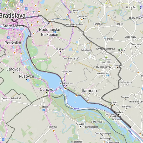 Map miniature of "Road Loop to the North" cycling inspiration in Bratislavský kraj, Slovakia. Generated by Tarmacs.app cycling route planner