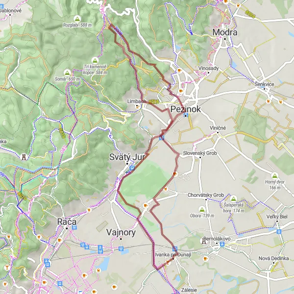 Map miniature of "Scenic Gravel Loop" cycling inspiration in Bratislavský kraj, Slovakia. Generated by Tarmacs.app cycling route planner