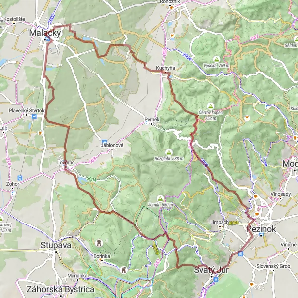 Miniaturní mapa "Gravel trasa Malacky - Auder" inspirace pro cyklisty v oblasti Bratislavský kraj, Slovakia. Vytvořeno pomocí plánovače tras Tarmacs.app