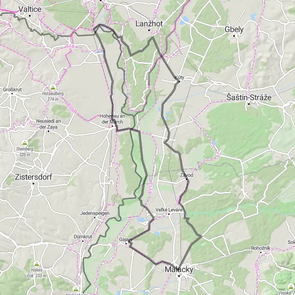 Mapa miniatúra "Okruh cez Kostolište a Lány" cyklistická inšpirácia v Bratislavský kraj, Slovakia. Vygenerované cyklistickým plánovačom trás Tarmacs.app