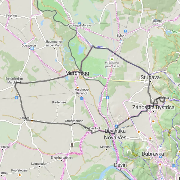 Miniatura mapy "Trasa Rowerowa do Marianki i z powrotem" - trasy rowerowej w Bratislavský kraj, Slovakia. Wygenerowane przez planer tras rowerowych Tarmacs.app