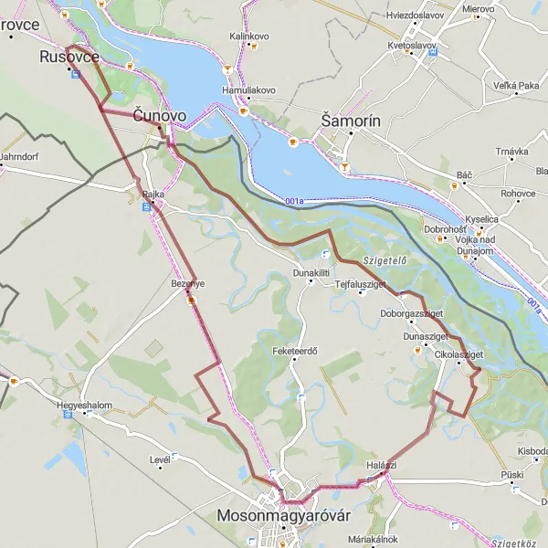 Mapa miniatúra "Gravel okolo Dunaja" cyklistická inšpirácia v Bratislavský kraj, Slovakia. Vygenerované cyklistickým plánovačom trás Tarmacs.app