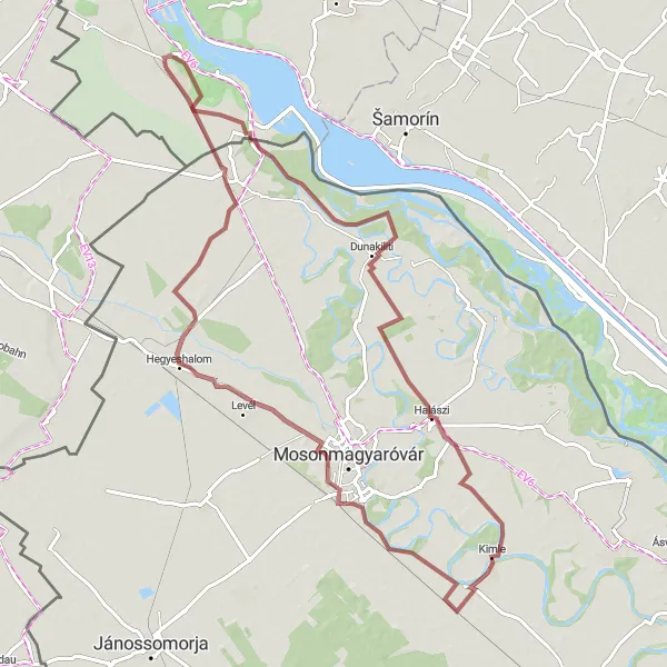 Map miniature of "Exploring the Countryside from Rusovce" cycling inspiration in Bratislavský kraj, Slovakia. Generated by Tarmacs.app cycling route planner