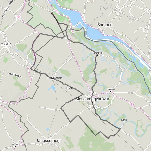 Map miniature of "The Borderland Road Explorer" cycling inspiration in Bratislavský kraj, Slovakia. Generated by Tarmacs.app cycling route planner