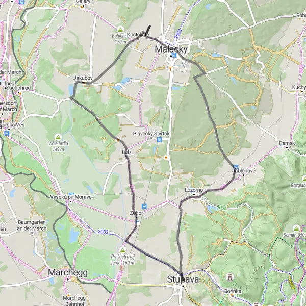 Miniatura mapy "Trasa do Malacky" - trasy rowerowej w Bratislavský kraj, Slovakia. Wygenerowane przez planer tras rowerowych Tarmacs.app