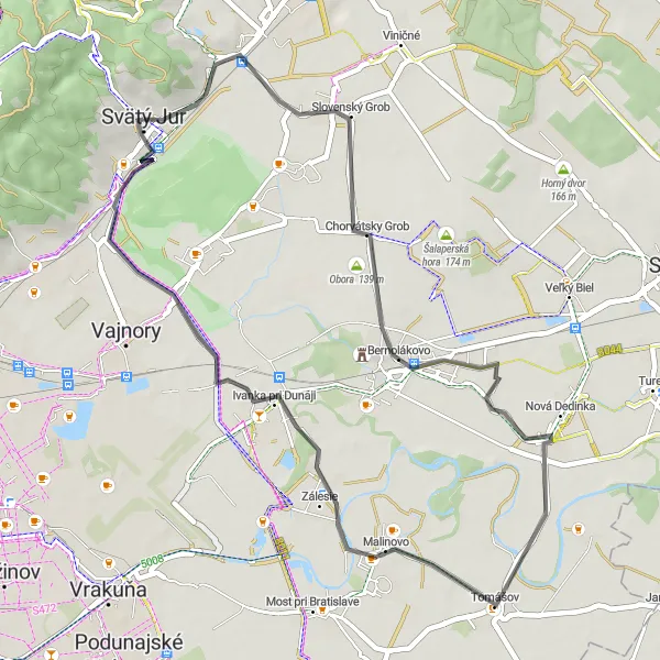 Map miniature of "The Kumanda Ride" cycling inspiration in Bratislavský kraj, Slovakia. Generated by Tarmacs.app cycling route planner