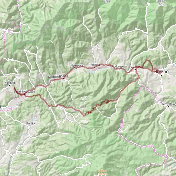 Map miniature of "Natural Splendor" cycling inspiration in Stredné Slovensko, Slovakia. Generated by Tarmacs.app cycling route planner