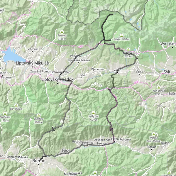 Miniaturní mapa "Cyklotrasa Brezno - Čierny Váh" inspirace pro cyklisty v oblasti Stredné Slovensko, Slovakia. Vytvořeno pomocí plánovače tras Tarmacs.app