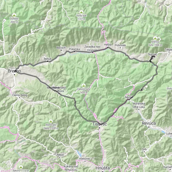 Mapa miniatúra "Cykloexpedícia cez Vaľkovňu a Čremošnú" cyklistická inšpirácia v Stredné Slovensko, Slovakia. Vygenerované cyklistickým plánovačom trás Tarmacs.app