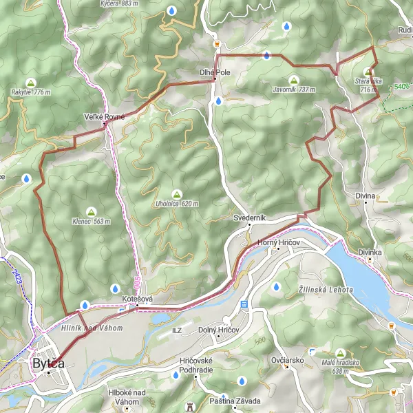 Map miniature of "Kysucká gravel exploration" cycling inspiration in Stredné Slovensko, Slovakia. Generated by Tarmacs.app cycling route planner
