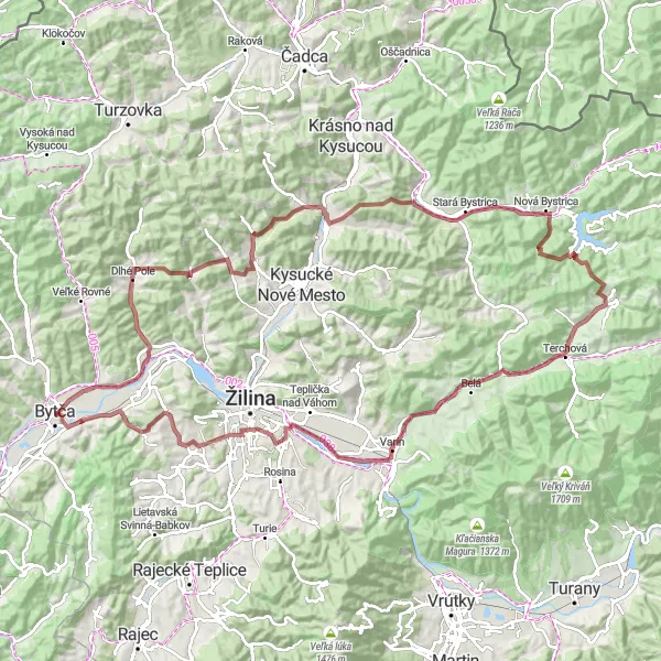 Map miniature of "Gravel Adventure" cycling inspiration in Stredné Slovensko, Slovakia. Generated by Tarmacs.app cycling route planner