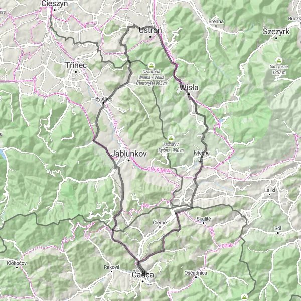 Map miniature of "On Top of the World" cycling inspiration in Stredné Slovensko, Slovakia. Generated by Tarmacs.app cycling route planner