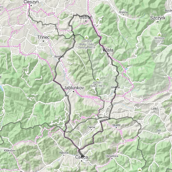 Mapa miniatúra "Náročný okruh cez Jablunkovský prechod" cyklistická inšpirácia v Stredné Slovensko, Slovakia. Vygenerované cyklistickým plánovačom trás Tarmacs.app