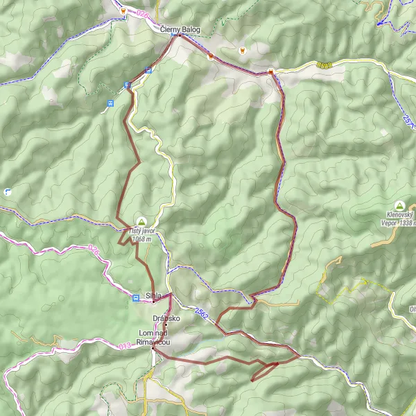 Mapa miniatúra "Gravel okolo Čierneho Balogu" cyklistická inšpirácia v Stredné Slovensko, Slovakia. Vygenerované cyklistickým plánovačom trás Tarmacs.app