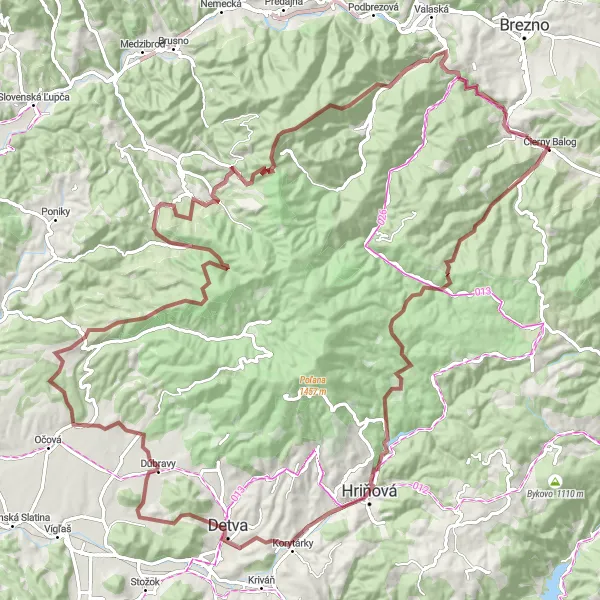 Mapa miniatúra "Gravel trasa cez Detvu a Strelíky" cyklistická inšpirácia v Stredné Slovensko, Slovakia. Vygenerované cyklistickým plánovačom trás Tarmacs.app