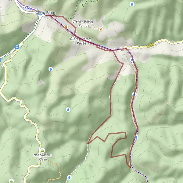 Mapa miniatúra "Gravel cez Pustý vrch" cyklistická inšpirácia v Stredné Slovensko, Slovakia. Vygenerované cyklistickým plánovačom trás Tarmacs.app