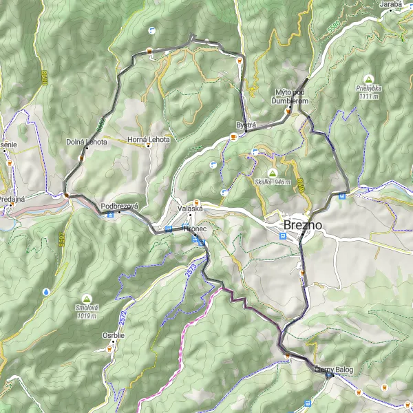 Mapa miniatúra "Túra cez Belohrad a Bystrú" cyklistická inšpirácia v Stredné Slovensko, Slovakia. Vygenerované cyklistickým plánovačom trás Tarmacs.app