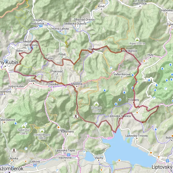 Map miniature of "Orava Gravel Adventure" cycling inspiration in Stredné Slovensko, Slovakia. Generated by Tarmacs.app cycling route planner