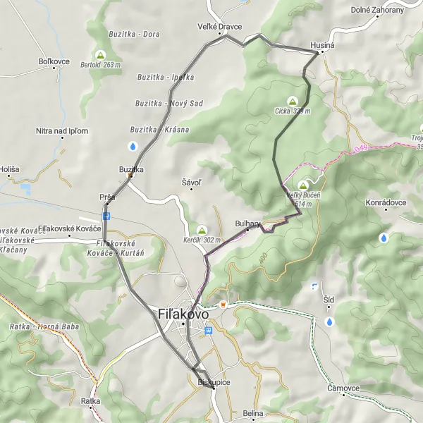 Map miniature of "Bike Adventure: Biskupice Loop" cycling inspiration in Stredné Slovensko, Slovakia. Generated by Tarmacs.app cycling route planner