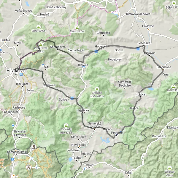Mapa miniatúra "Cyklovýlet kolem Rimavy" cyklistická inšpirácia v Stredné Slovensko, Slovakia. Vygenerované cyklistickým plánovačom trás Tarmacs.app
