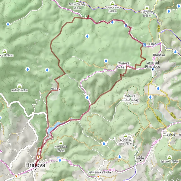 Map miniature of "Gravel Adventure through Lom nad Rimavicou" cycling inspiration in Stredné Slovensko, Slovakia. Generated by Tarmacs.app cycling route planner