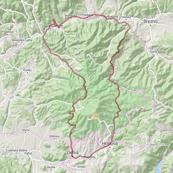 Map miniature of "Ultimate Gravel Challenge from Hriňová" cycling inspiration in Stredné Slovensko, Slovakia. Generated by Tarmacs.app cycling route planner