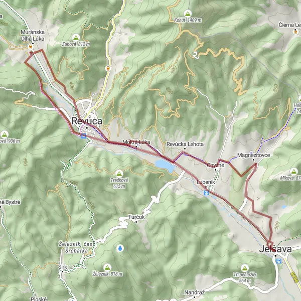 Map miniature of "Revúca Adventure" cycling inspiration in Stredné Slovensko, Slovakia. Generated by Tarmacs.app cycling route planner