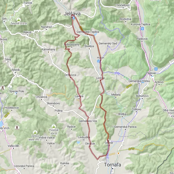 Map miniature of "Gemer Exploration" cycling inspiration in Stredné Slovensko, Slovakia. Generated by Tarmacs.app cycling route planner