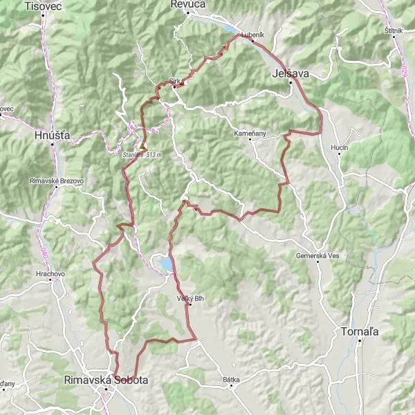 Map miniature of "Ultimate Gravel Challenge" cycling inspiration in Stredné Slovensko, Slovakia. Generated by Tarmacs.app cycling route planner