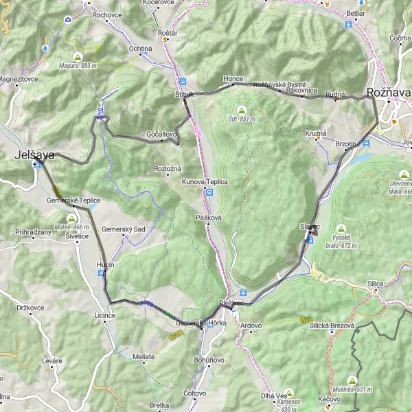 Mapa miniatúra "Cyklotrasa cez Slovenskú skalu" cyklistická inšpirácia v Stredné Slovensko, Slovakia. Vygenerované cyklistickým plánovačom trás Tarmacs.app