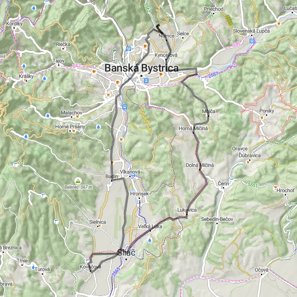 Mapa miniatúra "Cyklotúra cez Lukavicu a Urpín" cyklistická inšpirácia v Stredné Slovensko, Slovakia. Vygenerované cyklistickým plánovačom trás Tarmacs.app