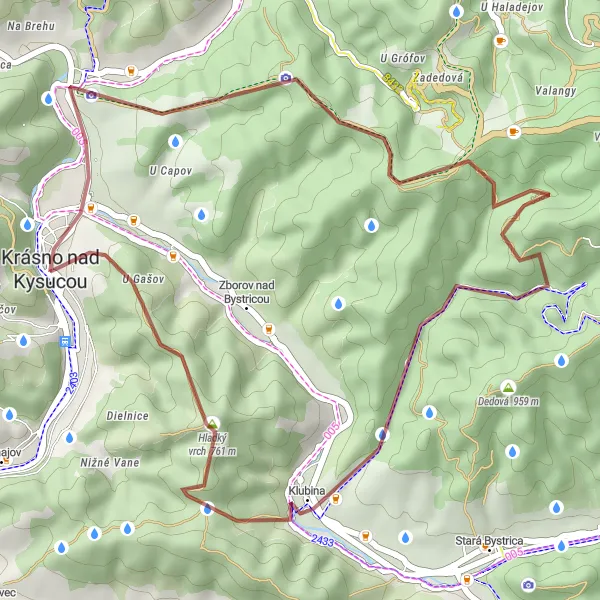 Miniaturní mapa "Gravel Krasno Loop" inspirace pro cyklisty v oblasti Stredné Slovensko, Slovakia. Vytvořeno pomocí plánovače tras Tarmacs.app