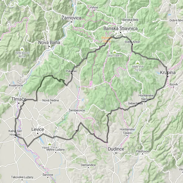 Map miniature of "Challenging Road Cycling Adventure" cycling inspiration in Stredné Slovensko, Slovakia. Generated by Tarmacs.app cycling route planner