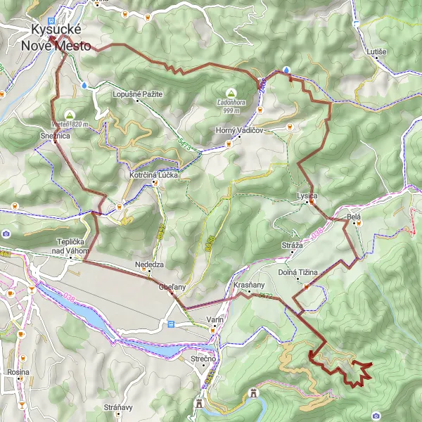 Map miniature of "Kysucké Nové Mesto Gravel Adventure" cycling inspiration in Stredné Slovensko, Slovakia. Generated by Tarmacs.app cycling route planner