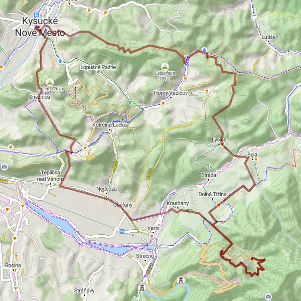 Mapa miniatúra "Prírodný raj okolo Kysuckého Nového Mesta" cyklistická inšpirácia v Stredné Slovensko, Slovakia. Vygenerované cyklistickým plánovačom trás Tarmacs.app