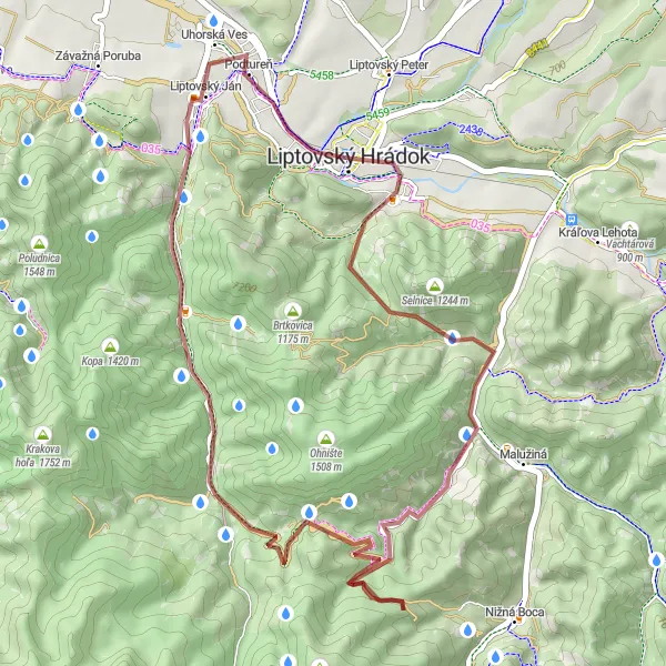 Map miniature of "Gravel Adventure in Liptov" cycling inspiration in Stredné Slovensko, Slovakia. Generated by Tarmacs.app cycling route planner