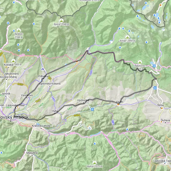 Map miniature of "Liptov Passes and Vavrišovo Lookout Road Cycling Route" cycling inspiration in Stredné Slovensko, Slovakia. Generated by Tarmacs.app cycling route planner